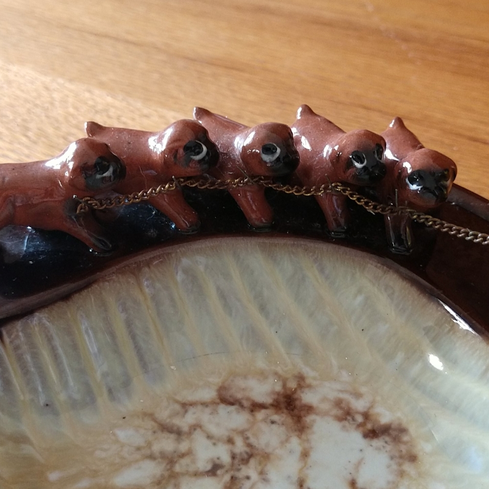 #8 Copy MidCent Ceramic CIGAR ASHTRAY Boxer with Pups in Tow & Luster Interior